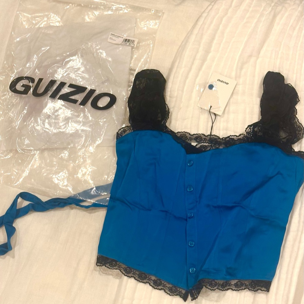 Guizio Blue Lace-Trim Button Front Camisole